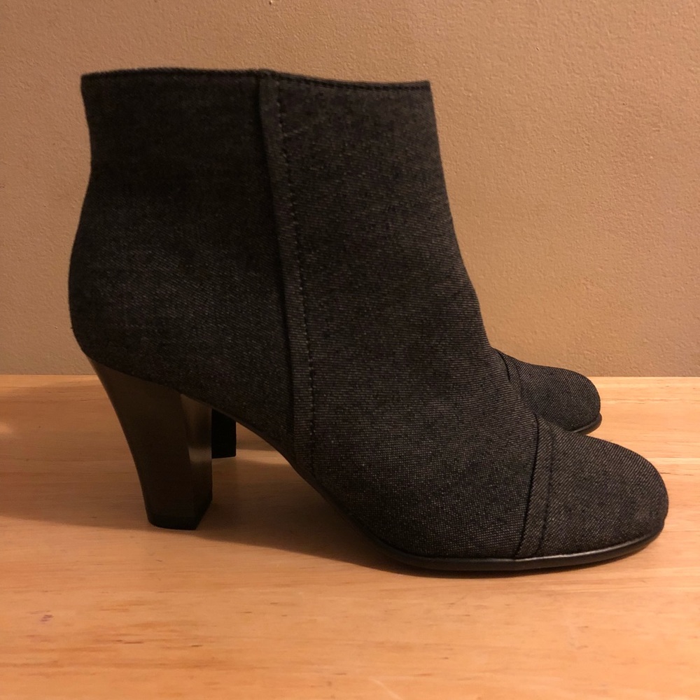 Navy Denim High Heeled Short Boots